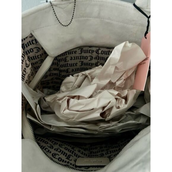 Juicy Couture Angel Extra Spender Tote Fuzzy Velour Big Tote Bag - Cream NEW $99 - Picture 6 of 6